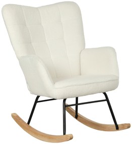 HOMCOM Fotel Bujany w Wyglądzie Fleece z Podłokietnikami, Ergonomiczny Fotel na Drewnianych Płozach, do Salonu, Sypialni, Biały