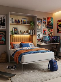 Łóżko chowane w ścianie do pokoju nastolatka kaszmir + żółty D9-G58