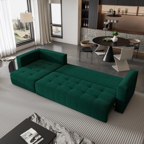 Masseno Narożnik OLVERA z funkcją spania i pojemnikiem na pościel Narozniki L, Rozkładana sofa - Butelkowa zieleń, KRONOS 19