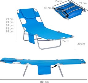 Outsunny Leżak Ogrodowy z Wyściełanym Otworem na Twarz, Leżak do Masażu na Zewnątrz z Boczną Kieszenią, Tkanina, Metal, Niebieski