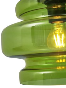 Retro Lampa Wisząca Czarna z Zielonym Szkłem - Denise Retro Oswietlenie wewnetrzne