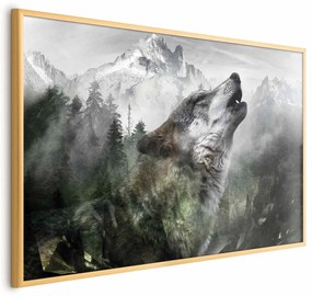 Plakat Wyjący wilk 42x29,7 cm z ramą złotą bez marginesu ARTGEIST B