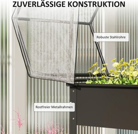 Outsunny Wysoki grządek z dachem szklarniowym, Podwyższona skrzynka na rośliny z otworami drenażowymi, 60 x 60 x 120 cm, Czarny