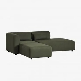 Dwuczęściowa Narożnikowa Sofa Modułowa Z Prawym Szezlongiem I Pufą Fogler Chenille Salvia Zieleń - Sklum