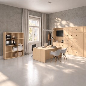 Szafka biurowa FRAME, 6x drzwi, z wnęką, 1299 x 450 x 2162 mm, mechaniczny zamek szyfrowy, brzoza