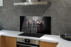 Szkło do Kuchni na Ścianę Mapa Świata z Sylwetkami Ludzi