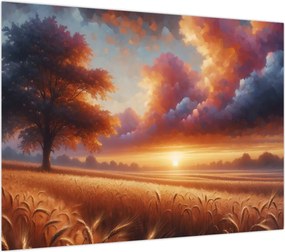 Obraz – Zachód słońca na polu (70x50 cm)
