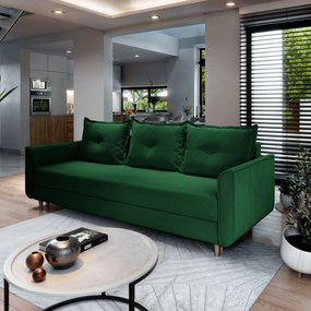 Masseno Sofa NAPOL z funkcją spania i pojemnikiem na pościel, Rozkładana sofa - Butelkowa zieleń, KRONOS 19