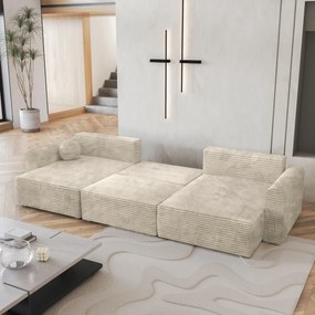Masseno Narożnik FENTO z funkcją spania i pojemnikiem na pościel Narozniki U, Rozkładana sofa - Kremowy, TILIA 03