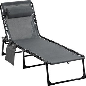 Outsunny Leżak składany z poduszką na szyję, rama ze stali, pokrycie siatkowe, nośność 120 kg, Szary