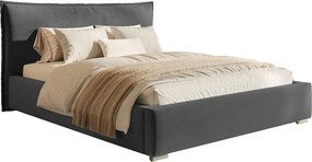 Łóżko tapicerowane 160x200 Zenito - pojemnik, stelaż metalowy, zagłowie-poduszka - ciemny szary (Amor Velvet 4321)