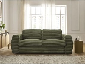 Zielona sztruksowa rozkładana sofa do spania 220 cm Hugo – Bobochic Paris
