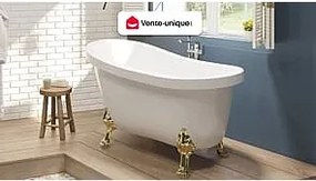 Wanna wolnostojąca retro ze złotymi nogami w kształcie lwich łap – 200 l – 145 x 74 x 77 cm – Biała – NISOS