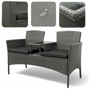 Meble ogrodowe Ratina NM-03, dwuosobowa sofa ze stolikiem, kolor szary, poduszki szare