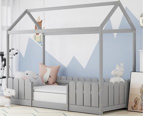 Łóżko piętrowe 90x200cm z litego drewna - z ochroną przed upadkiem - Szare