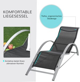 Ekskluzywny Zestaw Leżaków Ogrodowych Outsunny z Stolikiem Bocznym, Czarny+Srebrny