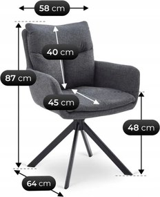 Krzesło Tapicerowane Obrotowe do Salonu PAUL Ciemnoszare Nowoczesne