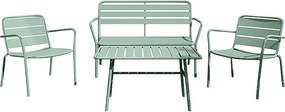 Zestaw mebli ogrodowych z metalu: ławka, 2 niskie fotele i stolik kawowy - Migdałowa zieleń - MIRMANDE marki MYLIA