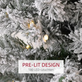 HOMCOM Choinka 210 cm, Girlanda LED, Sztuczne Gałęzie, Ognioodporne, Metalowa Podstawa, Zielony | Aosom PL