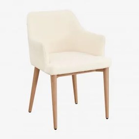 Zestaw 4 Krzeseł Do Jadalni Banfil Z Owczej Skóry Z Podłokietnikami Naturalna & Chenille Biały - Sklum