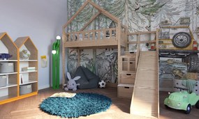 Łóżko na antresoli domek Marulla 142A ze schodkami i zjeżdżalnią