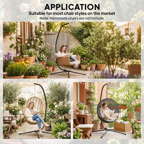 Outsunny Stelaż do foteli wiszących w kształcie litery C, Regulowany metalowy stojak z łańcuchem, Udźwig 150 kg, Czarny | Aosom PL