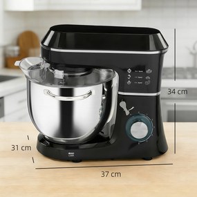 HOMCOM Robot planetarny 1400 W z miską 7 l i 6 prędkościami, hak do ciasta, trzepaczka i mieszadło, czarny | Aosom PL