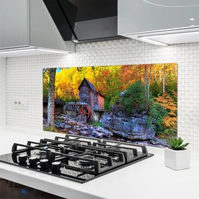 Szkło Ozdobne do Kuchni Zabytkowy Młyn w Jesiennym Lesie