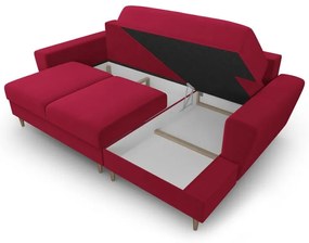 Czerwony aksamitny rozkładany/ze schowkiem narożnik (prawostronny/z szezlongiem) Kyoto – Cosmopolitan Design