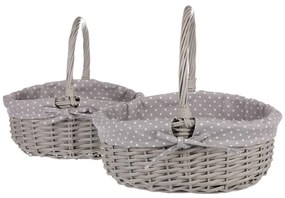 Zestaw koszyków wiklinowych z tkaniną Szara kropka, 2 szt., 2 rozmiary, 31 x 28 x 26 cm