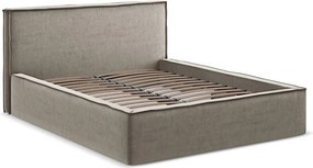 Szarobrązowe tapicerowane łóżko dwuosobowe ze schowkiem i stelażem 180x200 cm Anani – Makamii