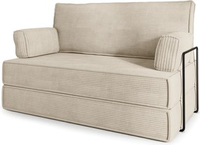 Masseno Sofa piankowa LADIA z funkcją spania, Kanapa z pianki do salonu, Bezmontażowa, Tkanina sztruksowa – Kremowy POSO 100