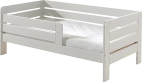 Łóżko Dziecięce Skandynawskie Toddler 70x140 cm Białe z Litego Sosnowego Drewna z Dołączonym Stelażem, Belgijski Design