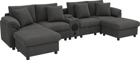 Narożnik modułowy 6-osobowy - 315,5 x 144 x 84,5 cm - z głośnikiem Bluetooth + portem USB + poduszkami + schowkiem - aksamitny - szary