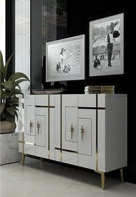 Komoda – 120 cm x 80 cm – biało-złota – płyta wiórowa pokryta melaminą