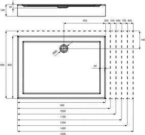 MASSI Brodzik prostokątny AVANZO komfort 90x120x14