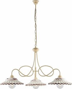 Żyrandol Bistrot z lakierowanego żelaza w kolorze kości słoniowej, dekor piklowany, ceramiczne dyfuzory białe i brązowe Ø30 cm, 3 światła, Ø80 cm