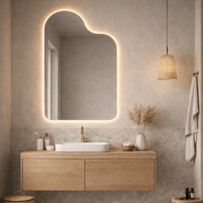 Lustro o nieregularnym kształcie oszlifowane z podświetleniem LED BLOOM Oval | Różne rozmiary | Różne kolory : Kolor tafli szkła - Srebrny, Rozmiar - 80x110 cm