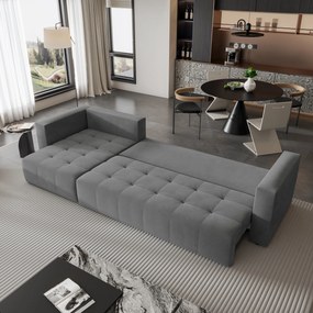 Masseno Narożnik OLVERA z funkcją spania i pojemnikiem na pościel Narozniki L, Rozkładana sofa - Szary, KRONOS 15