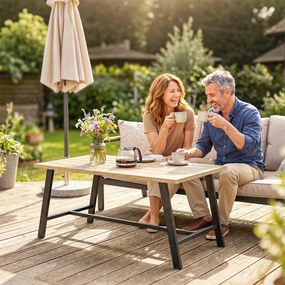 Outsunny Stolik ogrodowy, prostokątny metalowy stolik boczny z blatem w imitacji drewna, 100 x 55 cm, brązowy | Aosom PL