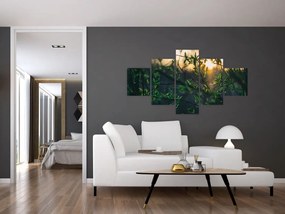 Obraz słońca przeświecającego przez gałęzie drzew (125x70 cm)