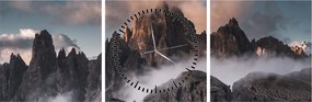 Obraz - Włoskie Dolomity ukryte we mgle (z zegarem) (90x30 cm)