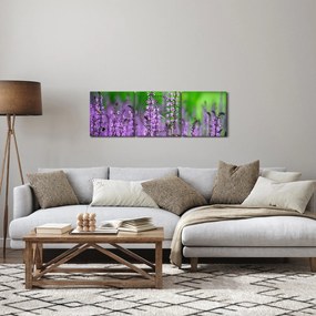 Obraz fioletowych kwiatów polnych (z zegarem) (90x30 cm)