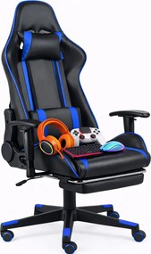 Niebiesko-czarny obrotowy fotel do gier z podnóżkiem M8-G28