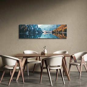 Obraz - Łodzie na jeziorze Braies (170x50 cm)