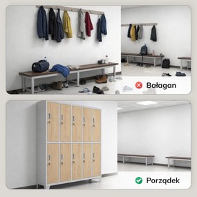 Szafa BHP ubraniowa 10-drzwiowa szara / dąb sonoma: Eco Design BARTEK 1360 x 1720 x 450 mm