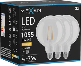 Mexen Vintis 3x żarówka filament LED E27, G125, 8W, Ciepła - 2700K, 1055 lm, clear - L158-E27-0827-00x03