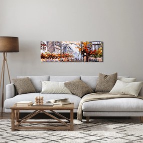 Obraz - Życie w mieście (z zegarem) (90x30 cm)