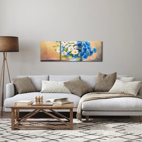 Malowany obraz wazonu z kwiatami (z zegarem) (90x30 cm)