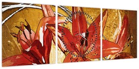 Obraz kwiatów lilii (z zegarem) (90x30 cm)